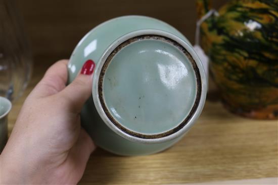 A 19th century Chinese celadon cup and stand